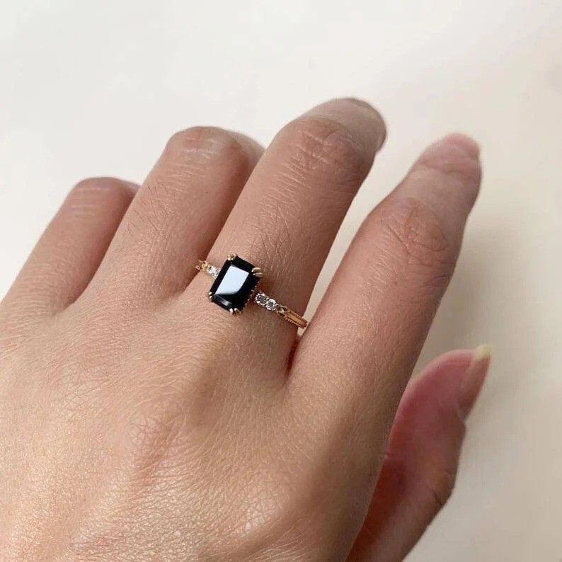 Sterling Silver Onyx Ring Black Onyx Ring Dainty Engagement Ring Handmade Ring