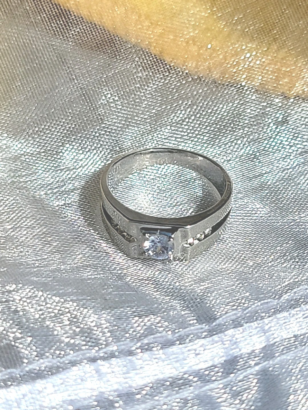 Mens Solitaire Ring White Gold EP 1 CT Simulated Diamonds (pinky)