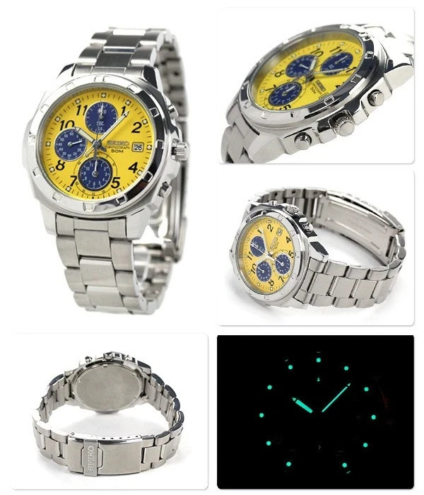 SEIKO SND409P1 Yellow Silver Band Analog Waterproof 5BAR Men’s Watch New in Box