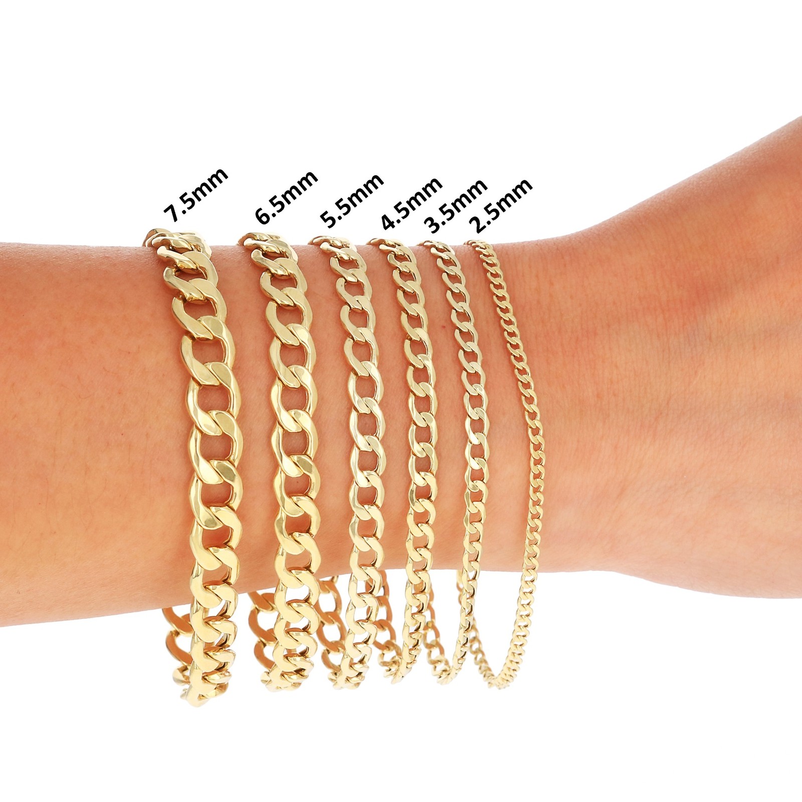 14K Real Yellow Gold 3.5mm-6.5mm Cuban Curb Chain Link Bracelet Men Women 7″- 9″
