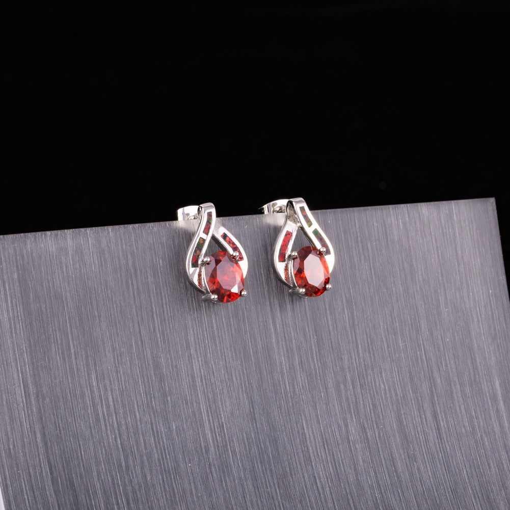 6x8Oval Simulated Garnet Black Cherry Red Fire Opal Silver Jewelry Stud Earrings