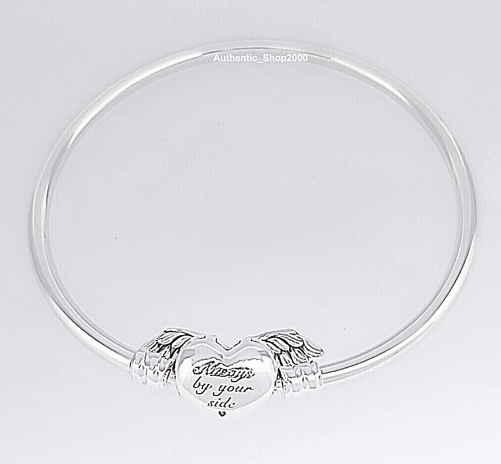 NEW Authentic PANDORA 925 Silver Winged Heart Bangle Charm Bracelet 599379C00