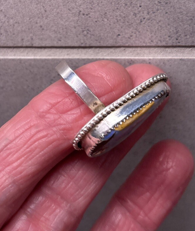 New Artisan Handmade Australian Boulder Opal Ring, Sterling, Sz. 8.5, 8.6 Gr.