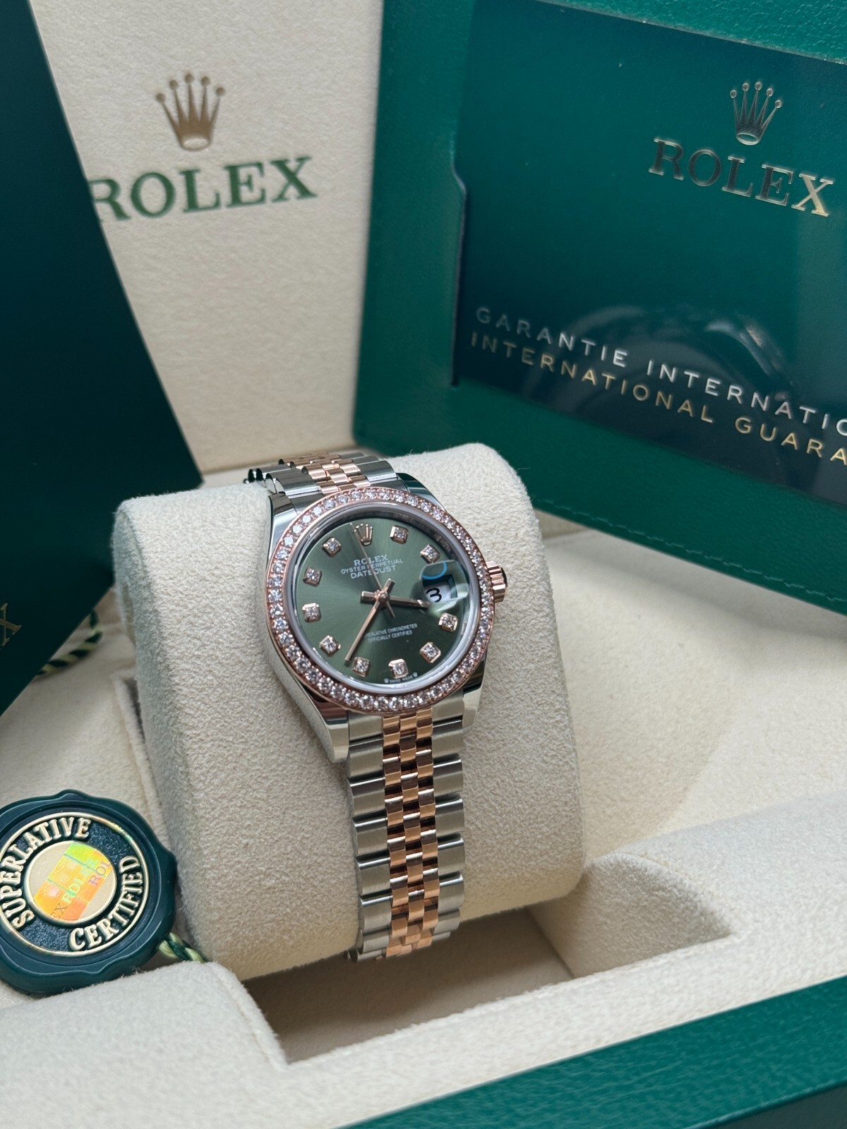 Rolex Lady-Datejust NEW Olive Green Diamond Dial 279381RBR Jubilee Bracelet
