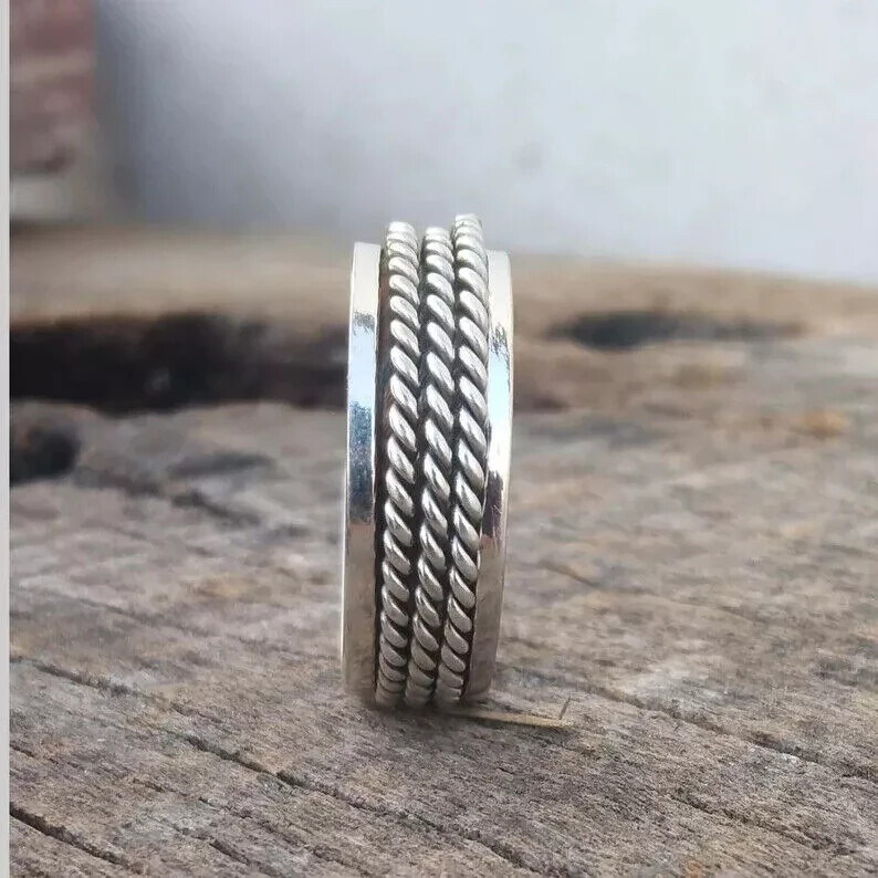 925 Sterling Silver Band& Spinner Meditation Ring Handmade Gift herRing All Size