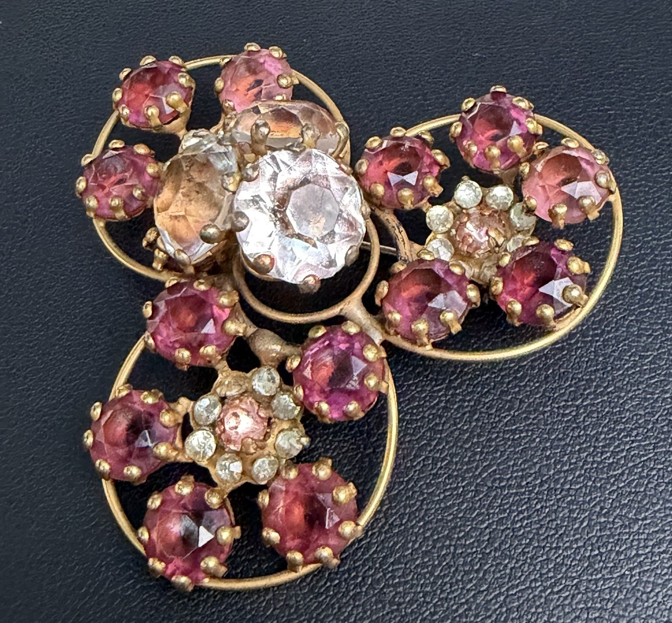 VTG Signed Vogue Bijoux Pin 2 1/4” Brooch Rhinestones Rare Floral Find