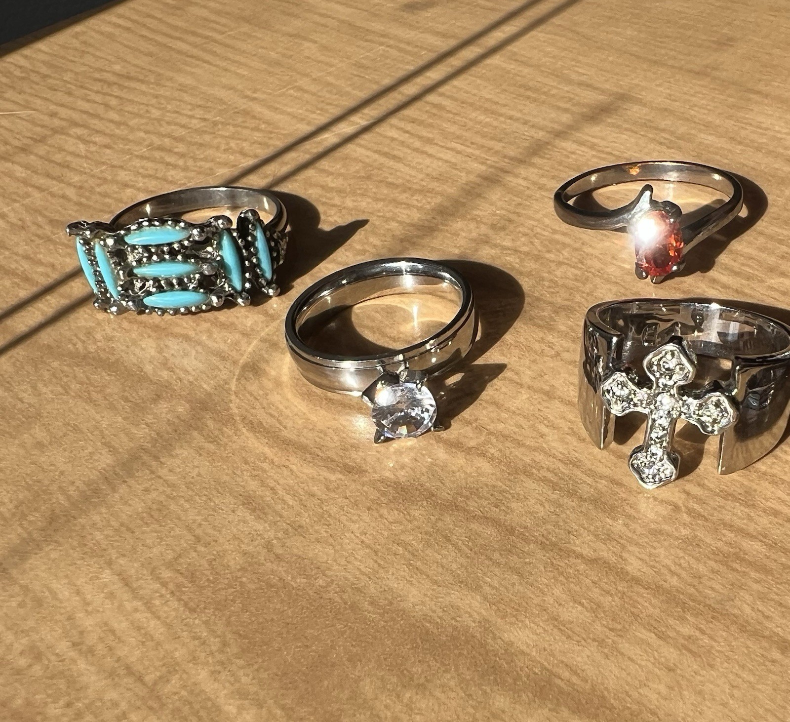 Silver Tone Ring Lot of (7), Multiple Sizes and Styles