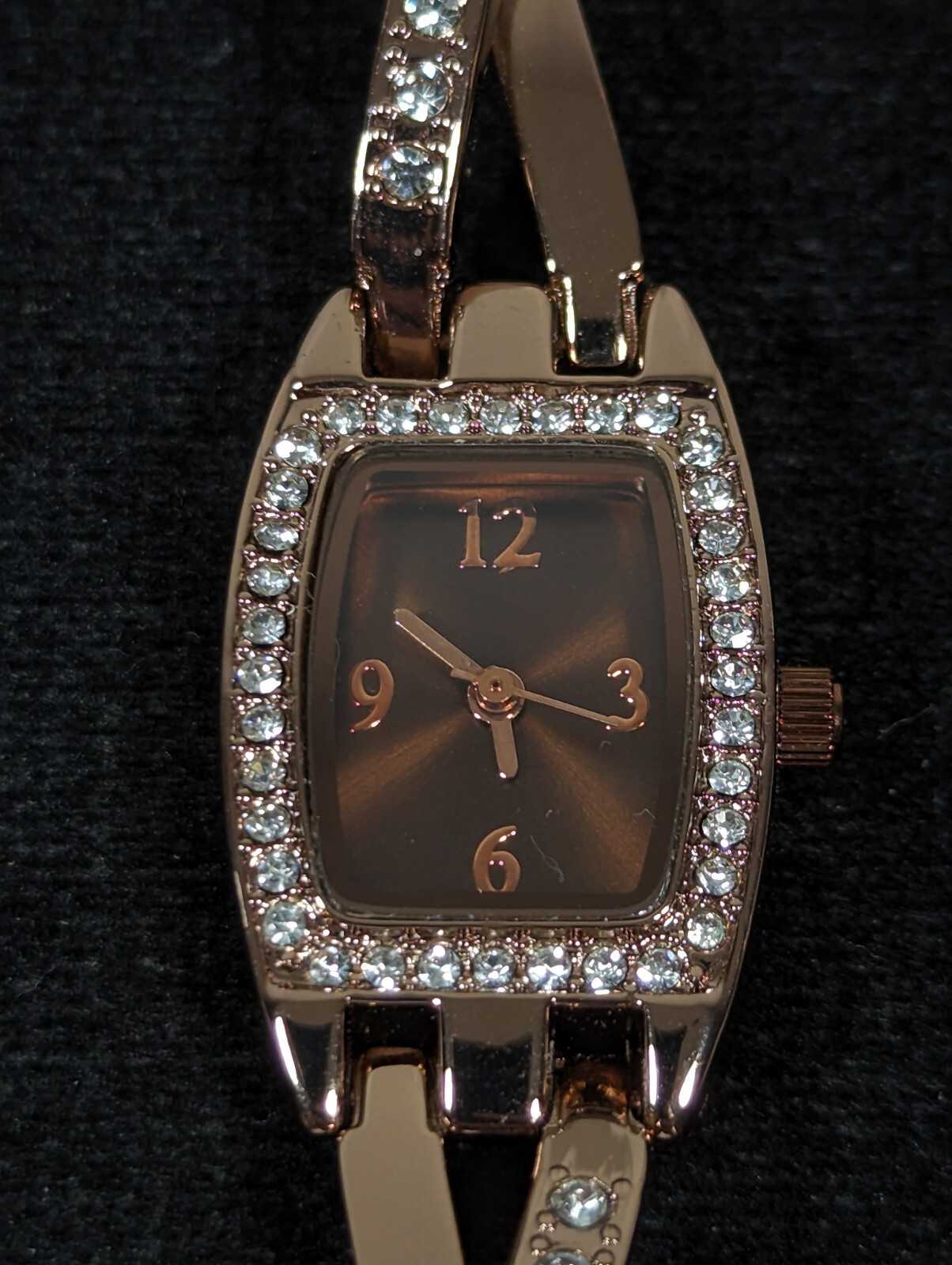 Brown Dial Crystal Accent Rectangle Case Link Bracelet Band Watch Womans 7.25 in
