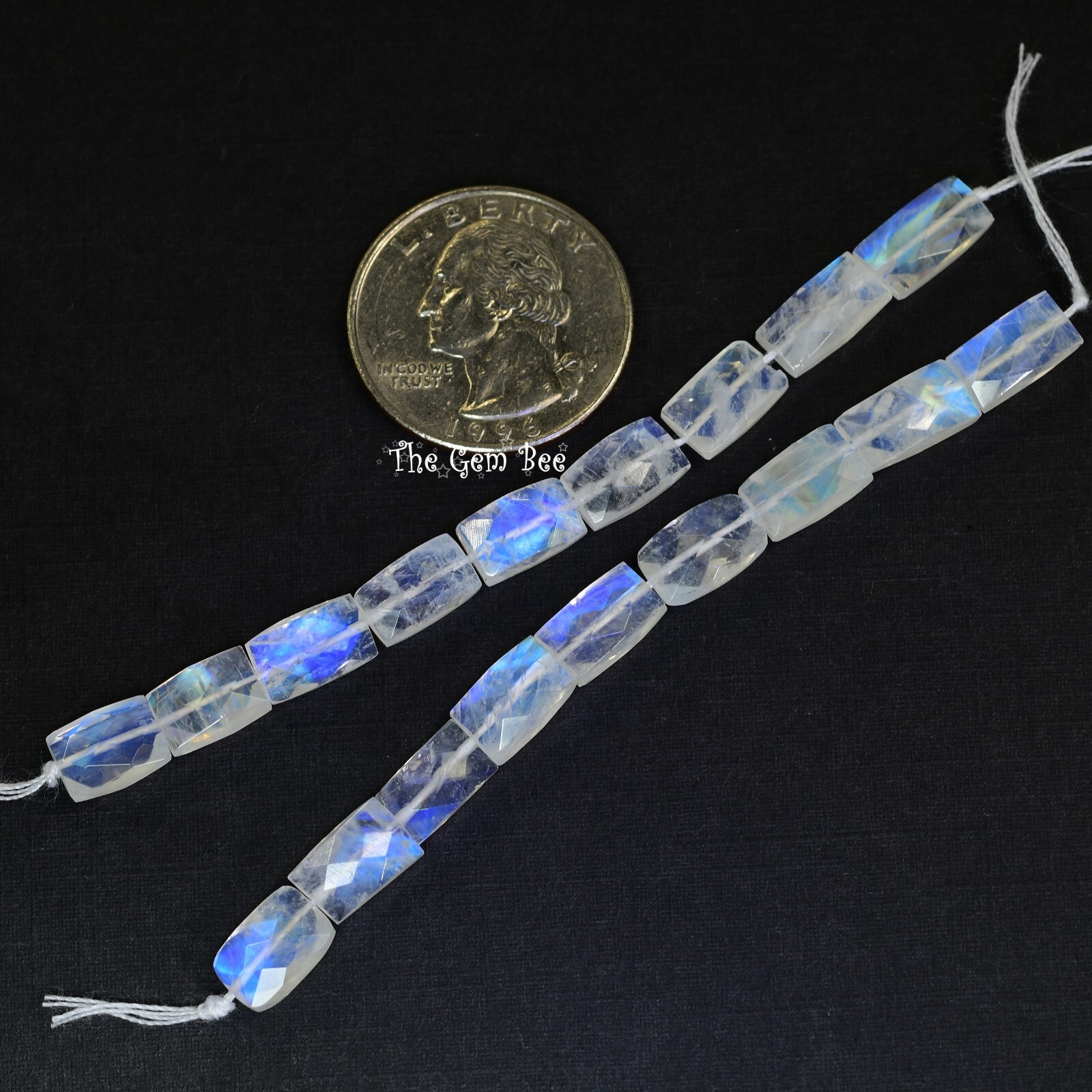Rainbow Moonstone Faceted Tapered Rectangular Kite Center-Drilled Bead 3.6″