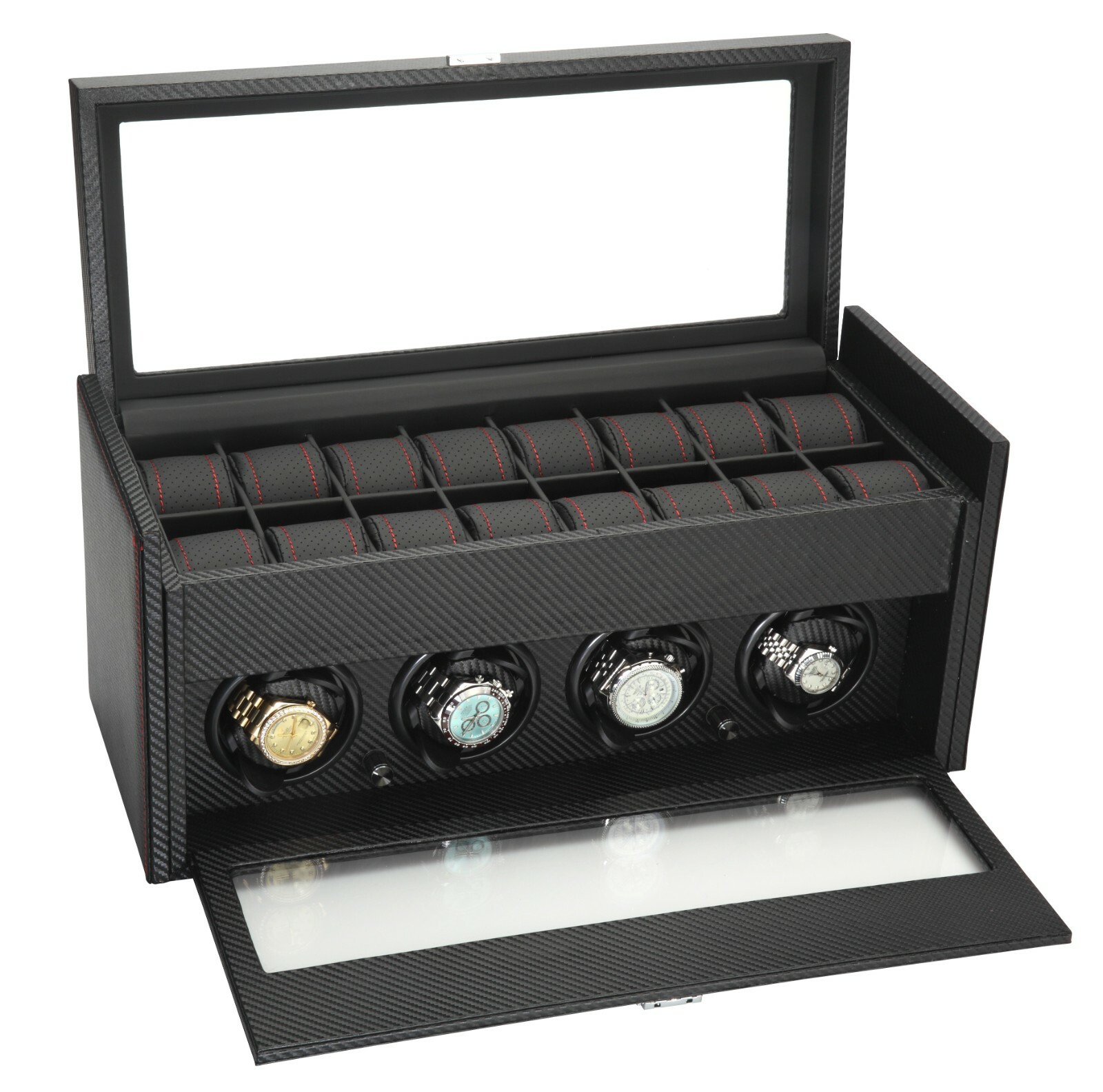 Diplomat Black Modena Quad Watch Winder Box 4 Watches Free US Shipping