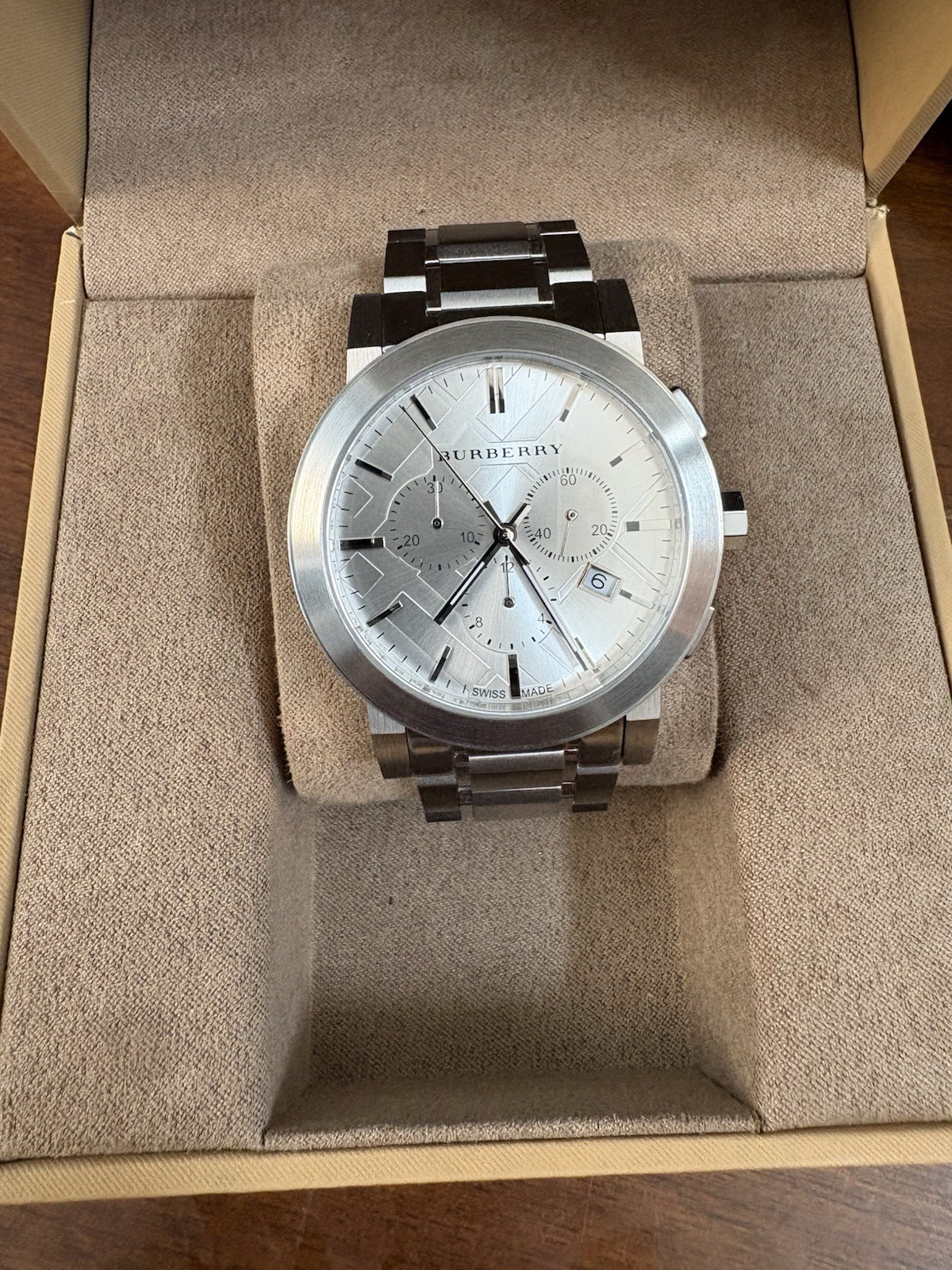 Burberry Men’s Chronograph Stainless Steel Watch Silver Dial, BU9350