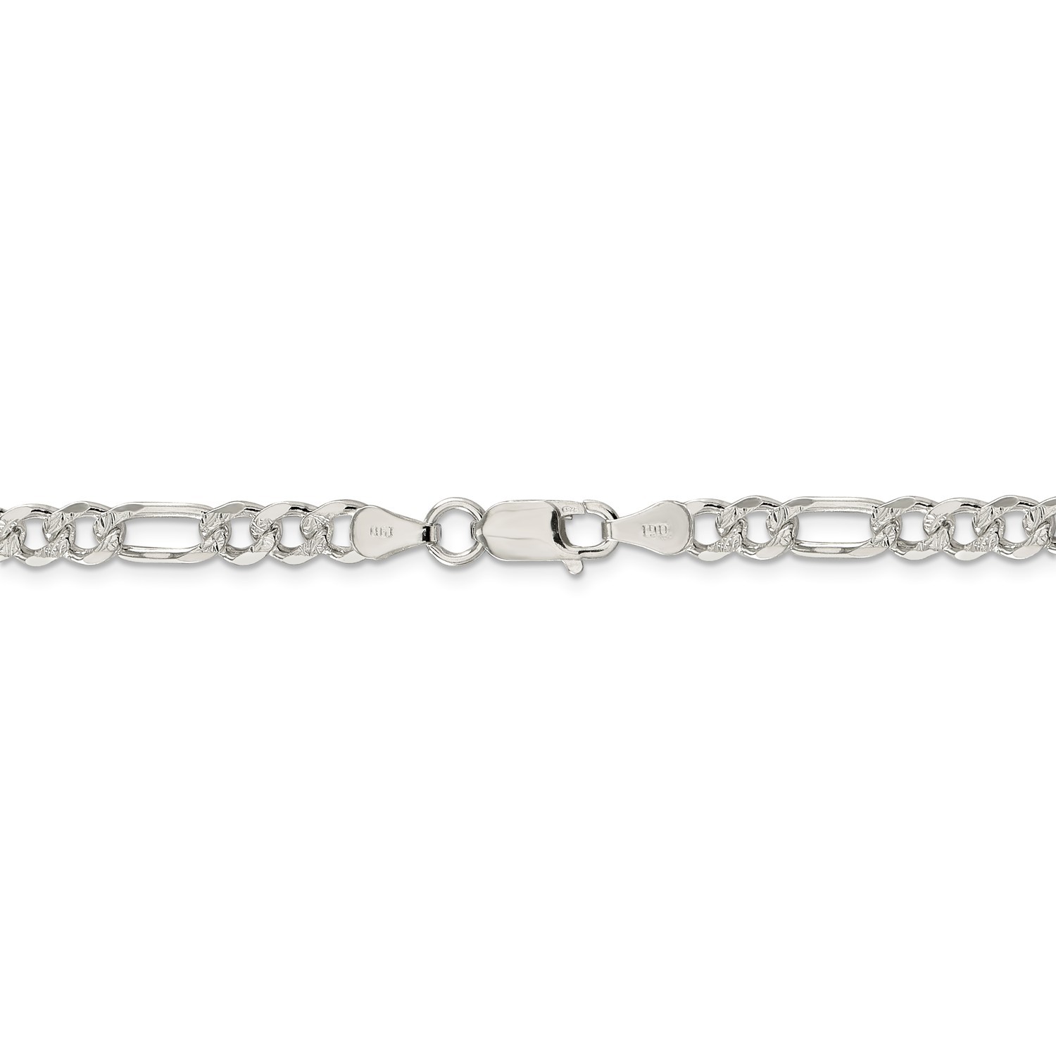 Sterling Silver 5.5mm Pave Flat Figaro Link Chain w/ Lobster Clasp 16″ – 30″