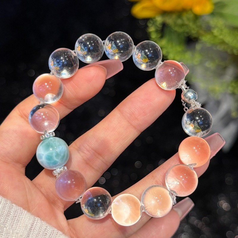 12mm Natural White Crystal Bubble Ball Larimar Quartz Bracelet