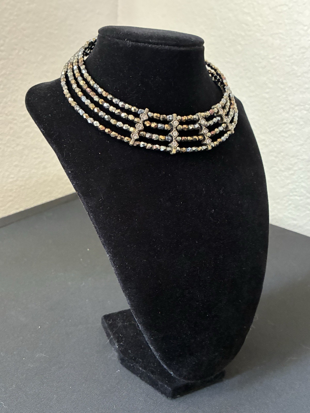 Statement Gold Plated Beaded Choker Necklace Clear Round Crystal Glass