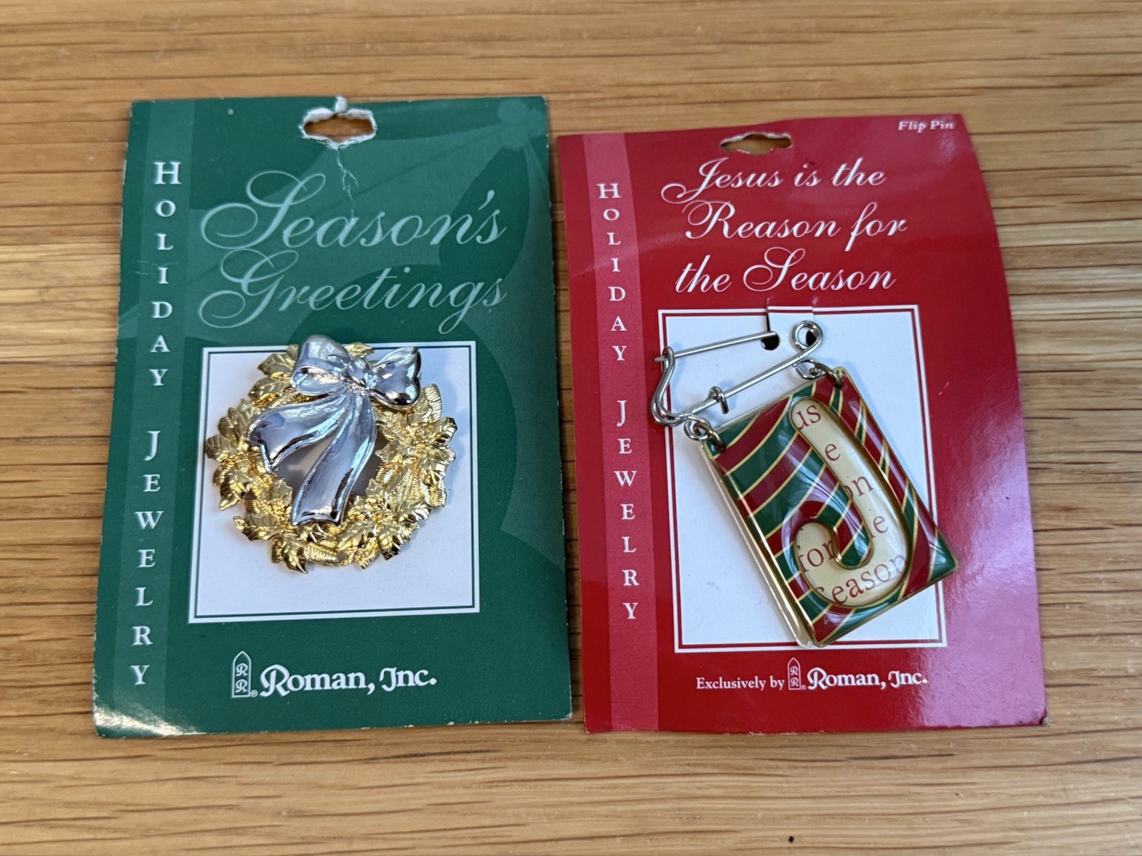 Vintage NOS Roman, Inc. Rhinestone Enamel Christmas Tree Brooch Lapel PINS Lot