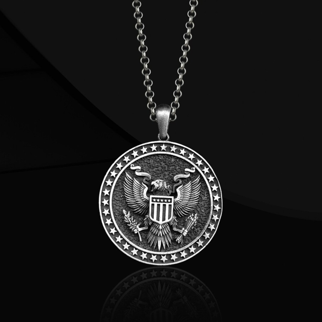 American Eagle Pendant Necklace 925 Sterling Silver Oxidized Necklace Duty Free