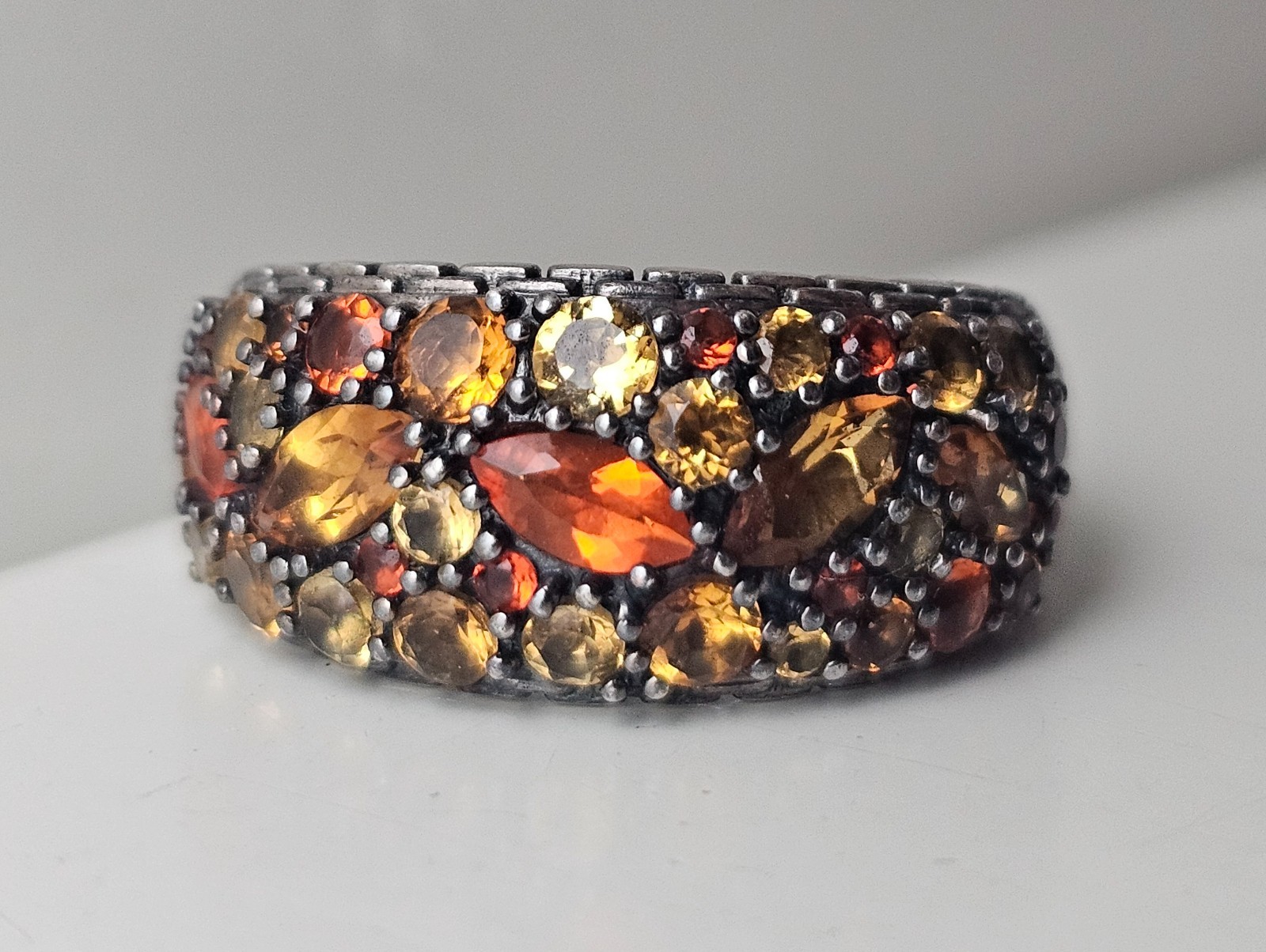 John Hardy 925 Ring Mixed Garnet & Citrine Orange Spessartite Amber Agate size 8