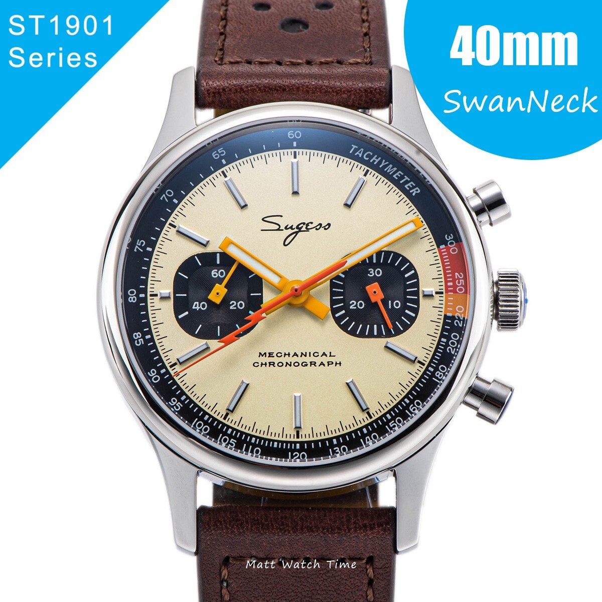Seagull Sugess ST1901 Panda 40mm Cream V2 Racing Chronograph Sapphire 1963 BNIBr