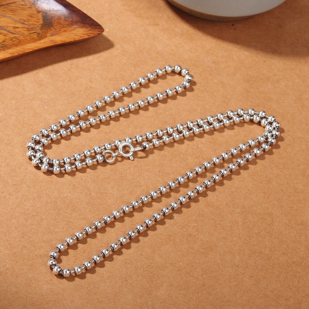 Real 925 Sterling Silver Necklace 2.5mm 3mm 4mm 5mm Bead Link Chain 17.7″-31.5″L