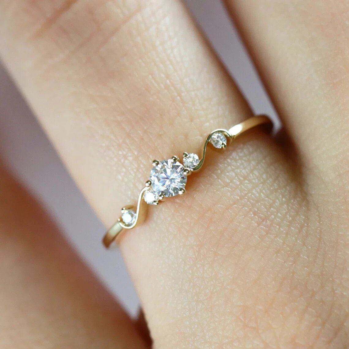 0.54 CT Round Cut VSSI Lab Grown Diamond Women’s Stackable Ring 14K Yellow Gold