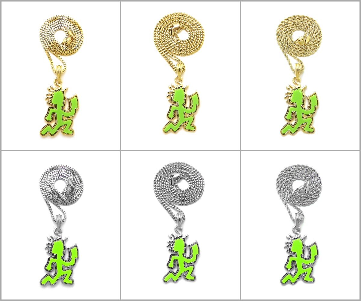 Green Color Hatchet Man Pendant Box, Cuban, Rope Chain Hip Hop Necklace XSP262GN