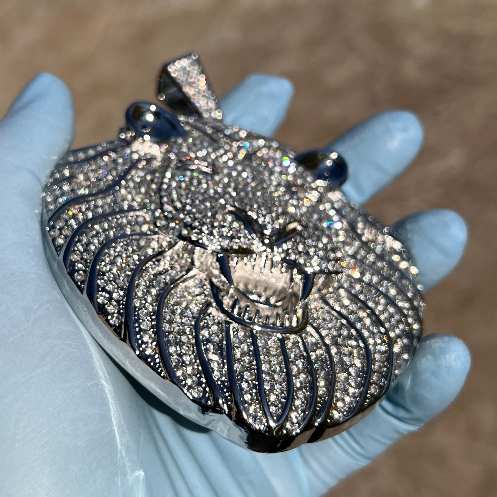 Men Huge Big Lion Head Iced Flooded Out Hip Hop Pendant Simulated CZ Silver Tone