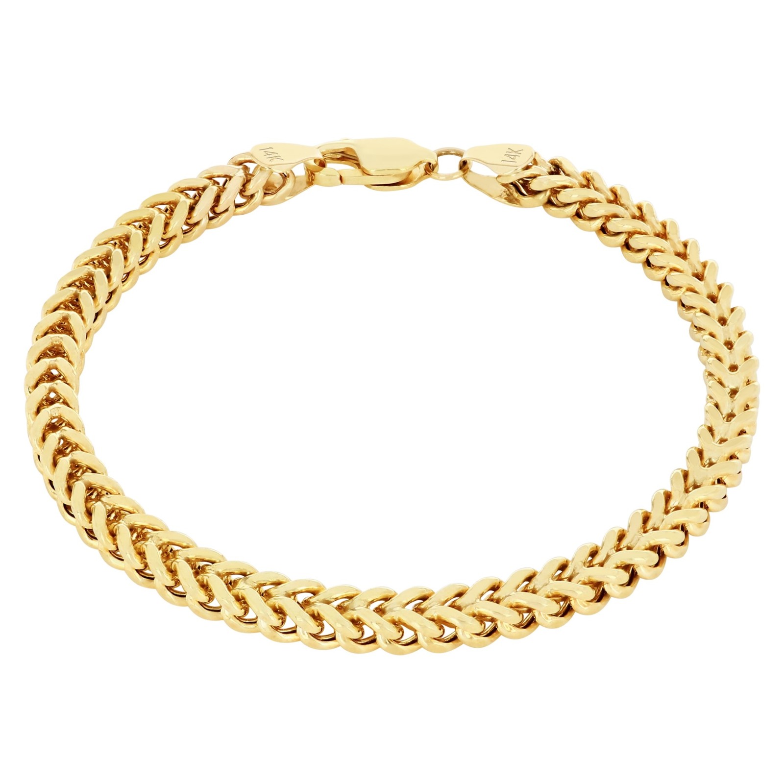 14k Yellow Gold 4mm Franco Box Bracelet Chain Mens Womens 7″ 7.5″ 8″ 8.5″ 9″