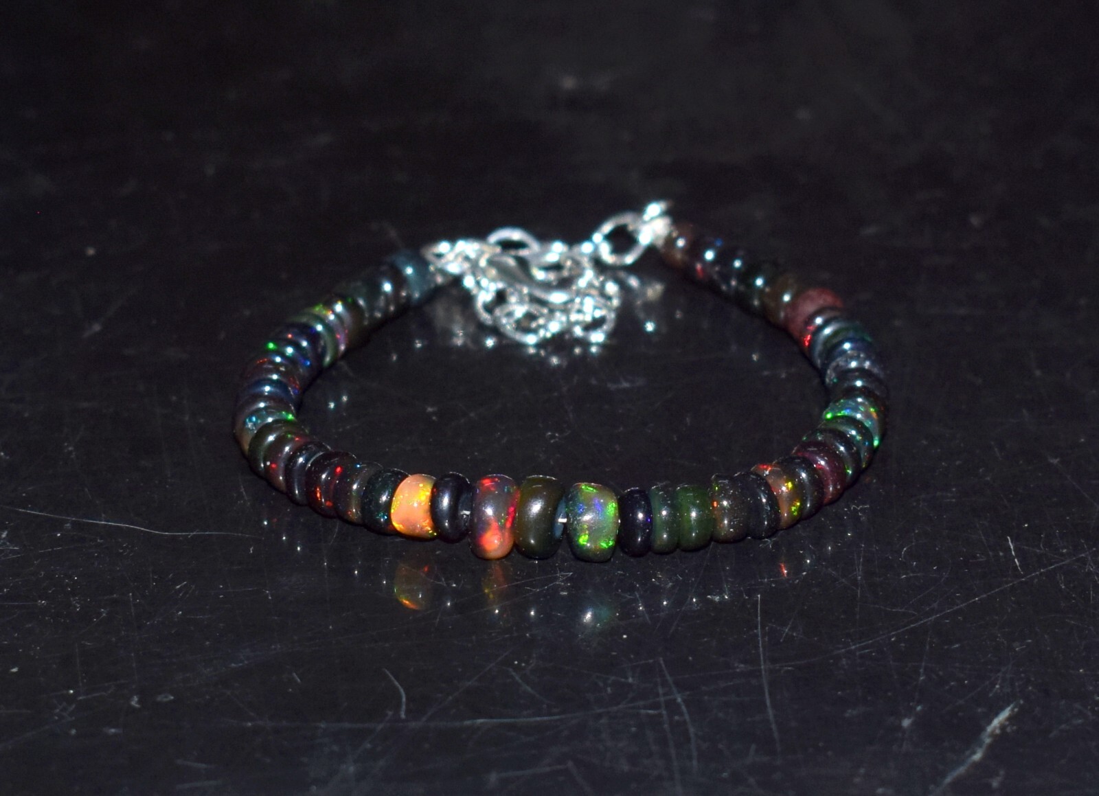 Solid 925 Sterling Silver Natural Ethiopian Opal Gemstone Beads 7″Bracelet N0280
