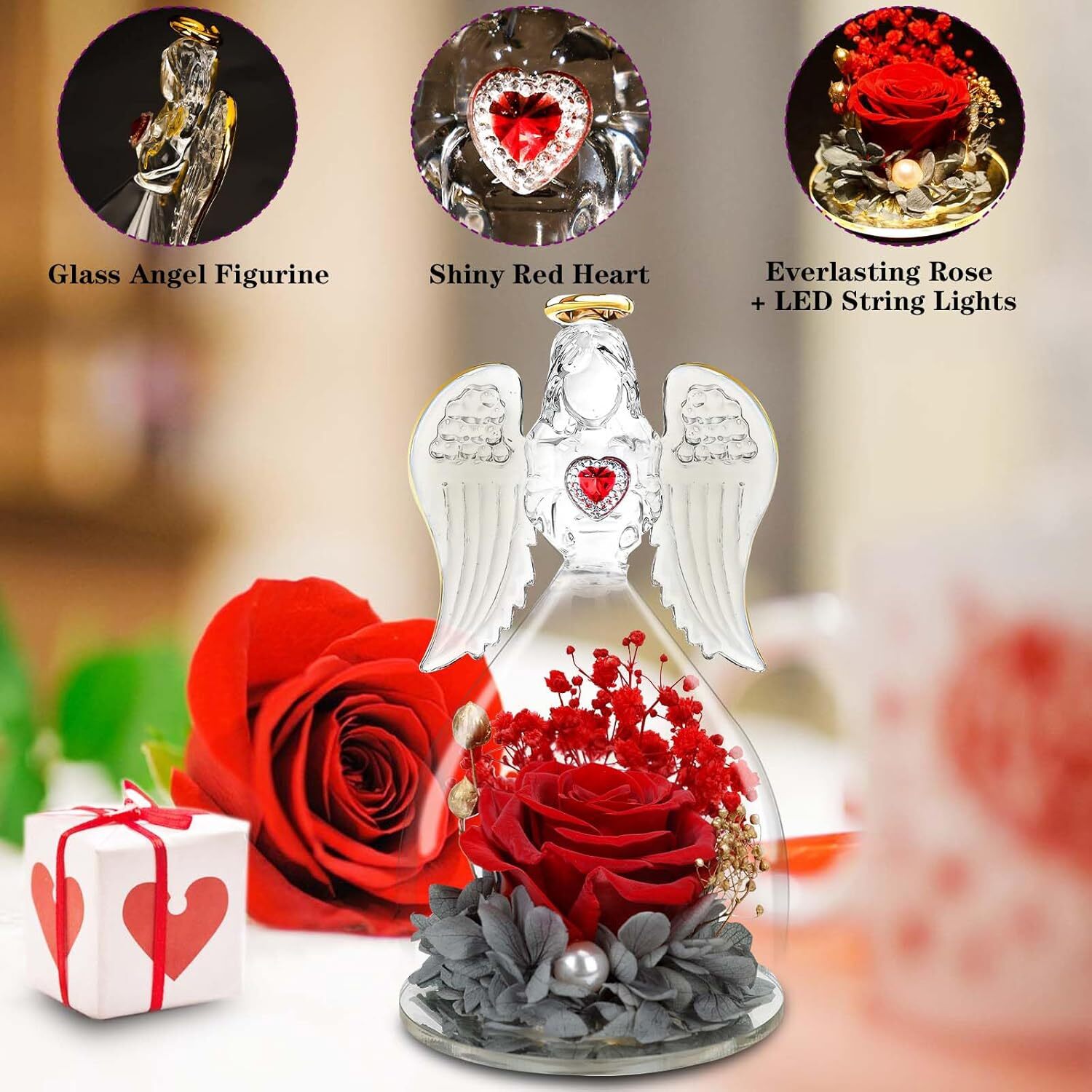 Women Gifts Ideas for Valentines Day, Preserved Forever Rose Gift with Necklace*