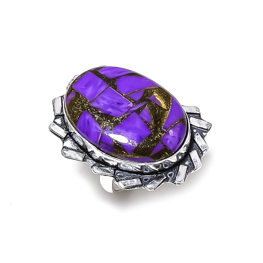 Natural Copper Purple Turquoise Gemstone 925 Sterling Silver Ring Size 8 q890