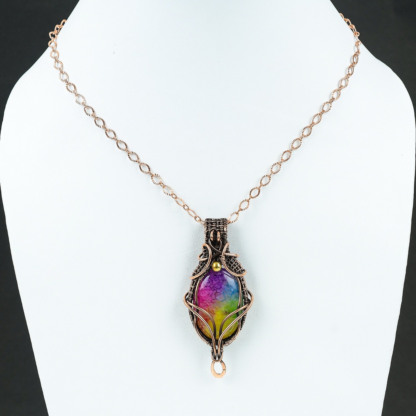 Rainbow Solar Quartz Druzy Jewelry Copper Wire Wrapped Pendant For Girls 2.83″
