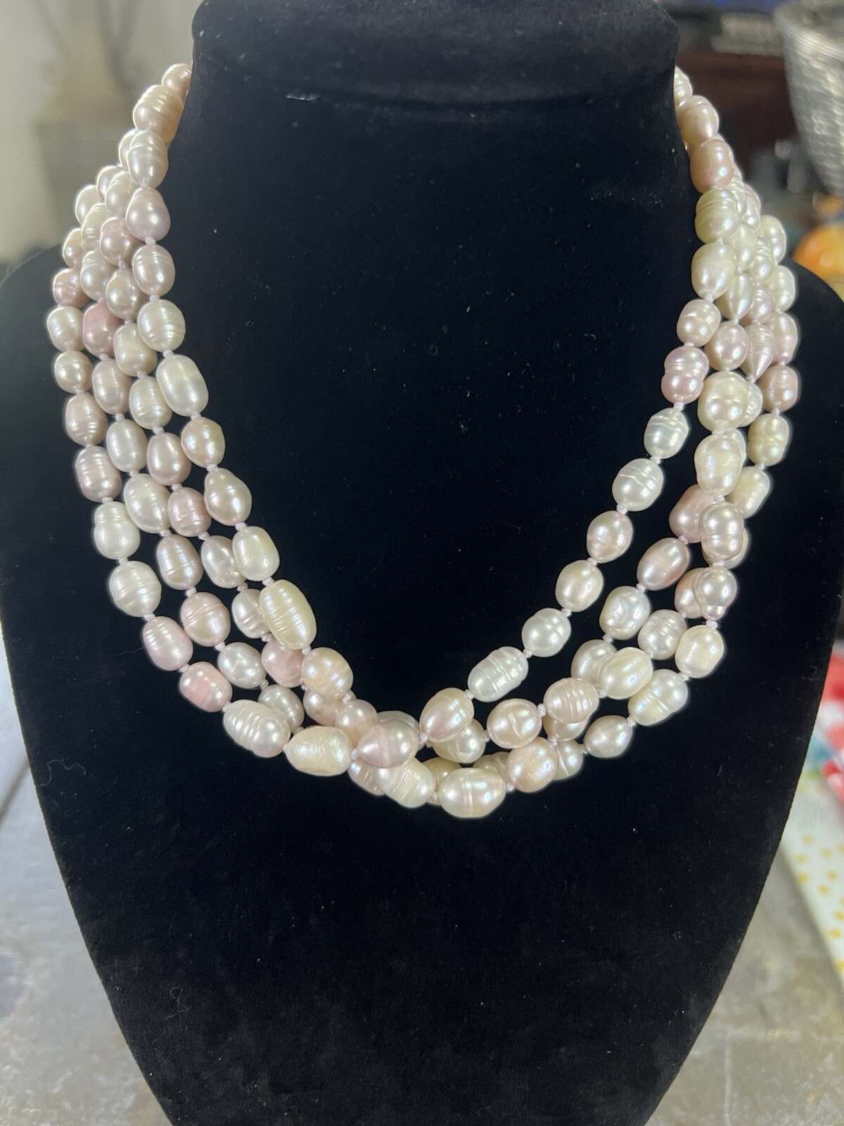 GSJ Sterling Cultured Freshwater Pink & White Pearls 60” Extra Long Length ~61g
