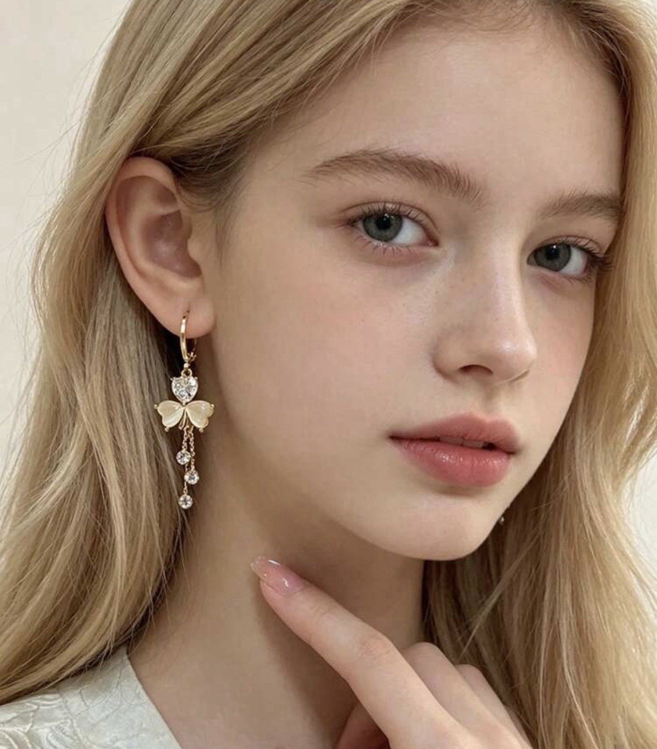 Gold-Tone Butterfly Clear Crystal Heart Dangle/Drop Hoop Earrings, Latch Back