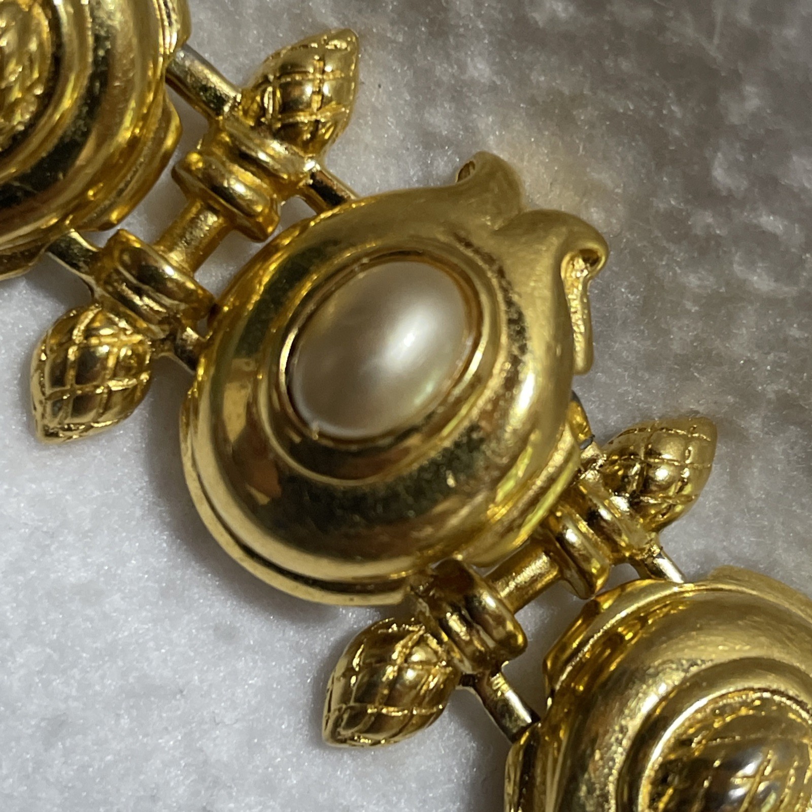 Vintage Fendi Faux Pearl Gold Tone Link Bracelet
