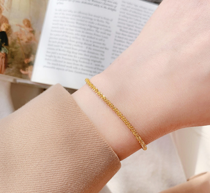 Women 18K Gold Stainless Steel Diamond Cut 2mm Rope Chain Bracelet 8″ Gift PE46