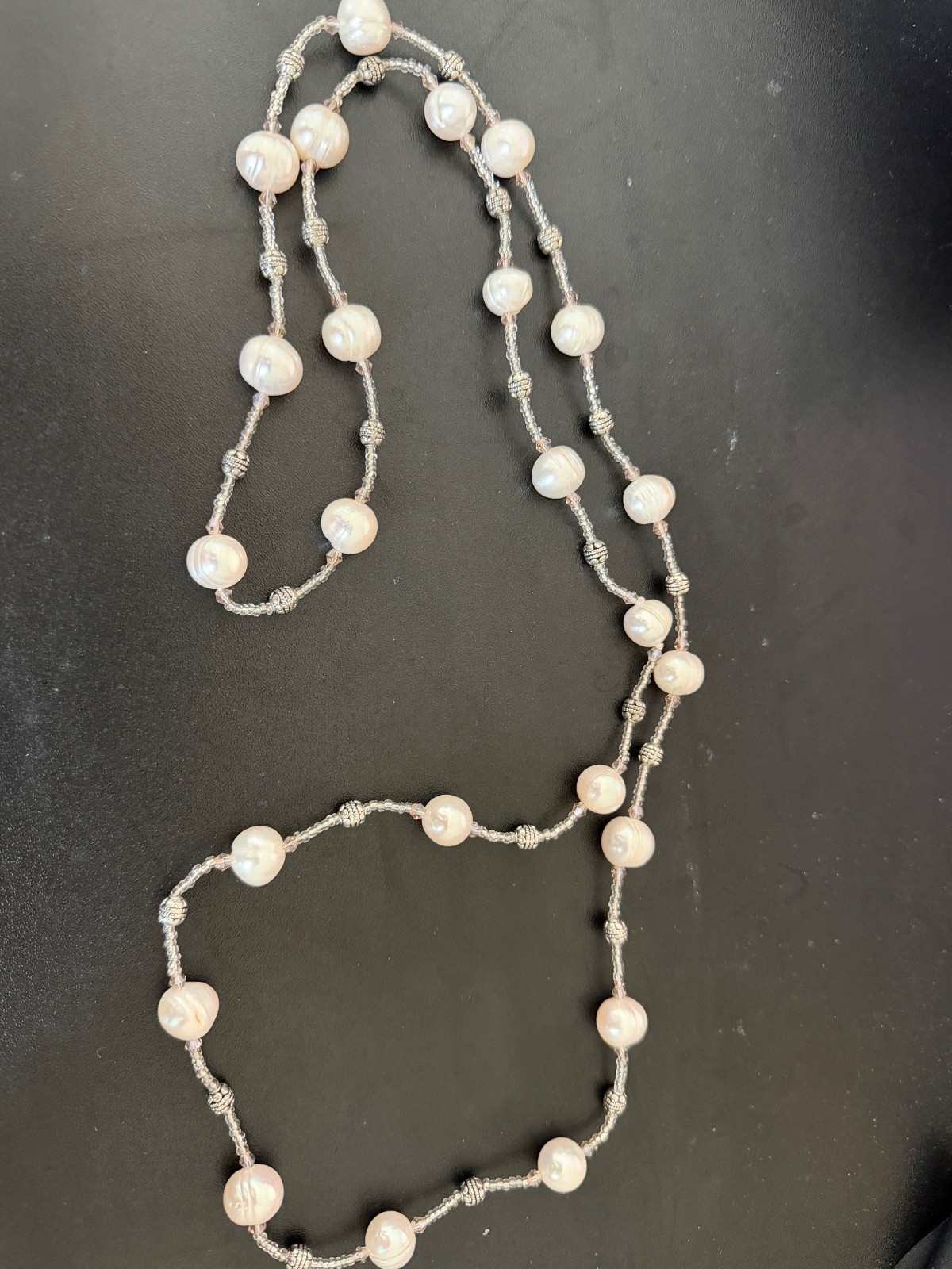 Baroque 39 inches long 9-10 mm White Pearl Necklace with Ornament