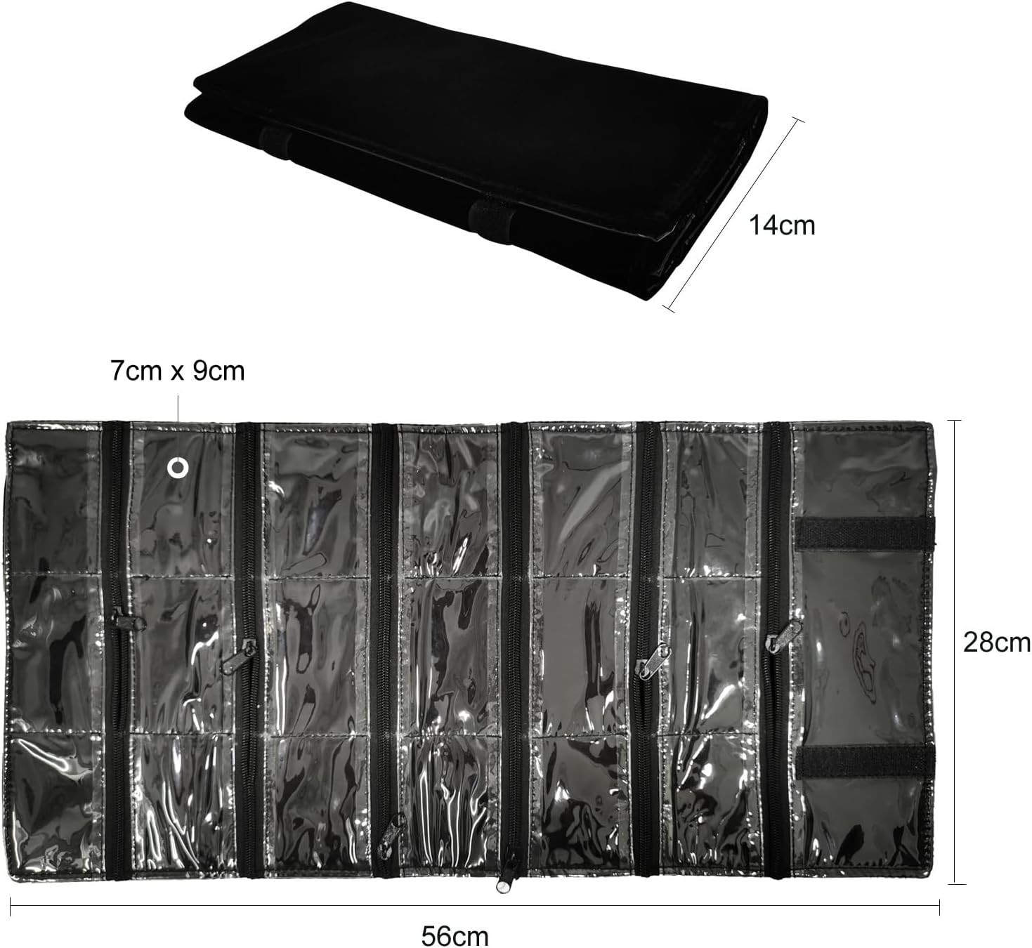 Travel Jewelry Roll Bag Portable Organizer Pouch W/ Grids&PVC Cover Storage Bags