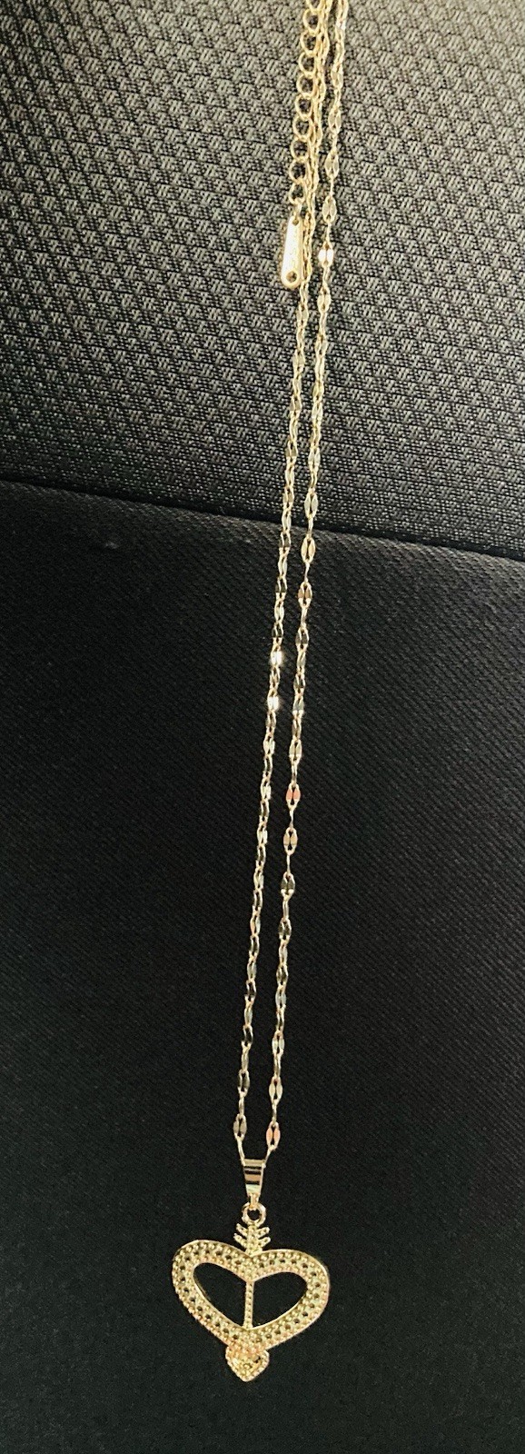 Gold Tone Heart Charm Pendant Necklace Clear CZ Pavé Round Stone Cable Chain