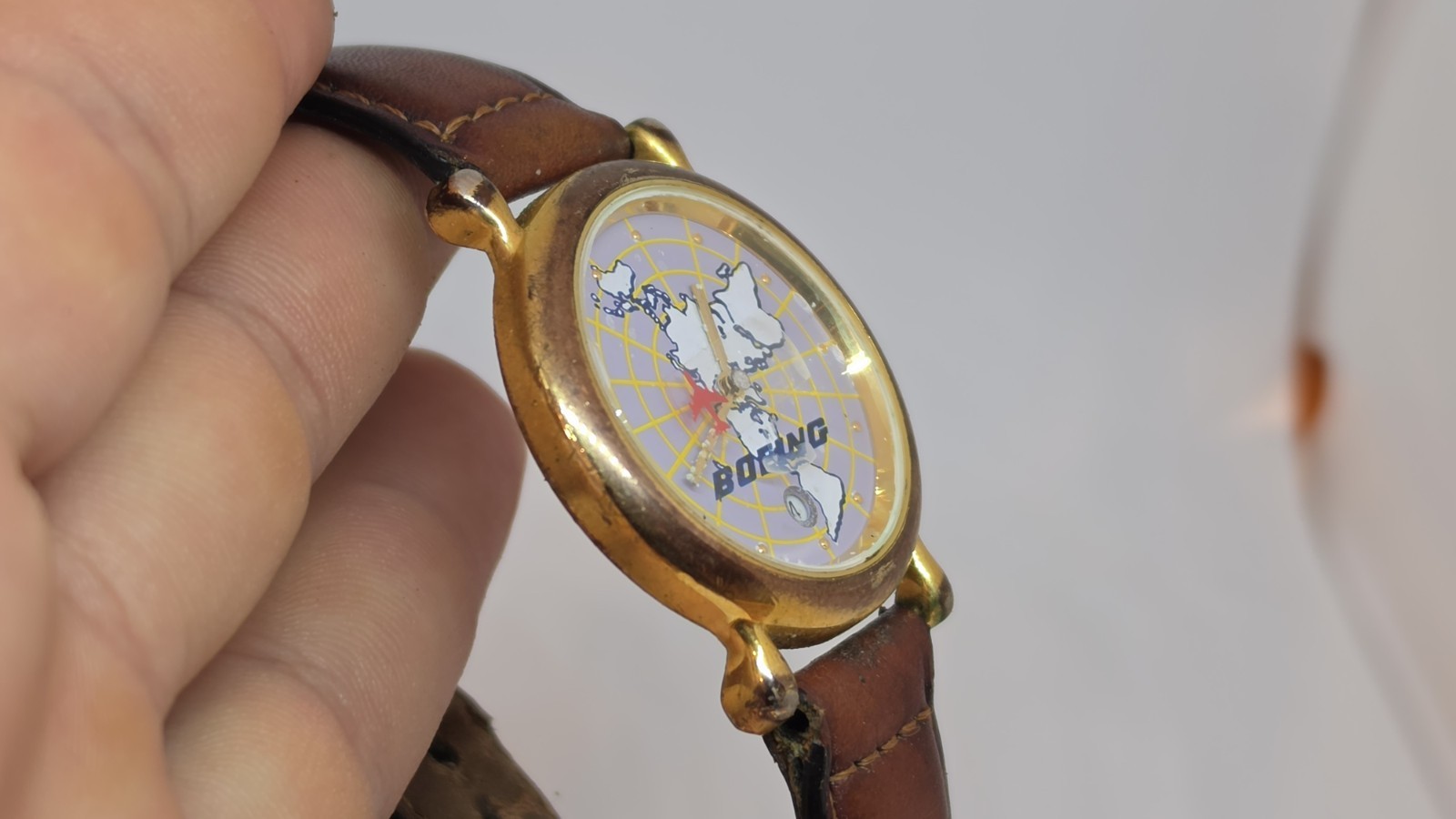 Vintage Boeing World Map Airplane Second Hand Quartz Watch 38mm Japan Runs