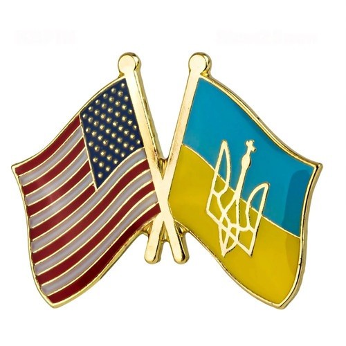 USA / Ukraine TRIDENT Flag Bike Motorcycle Hat Cap Lapel Pin X2OS
