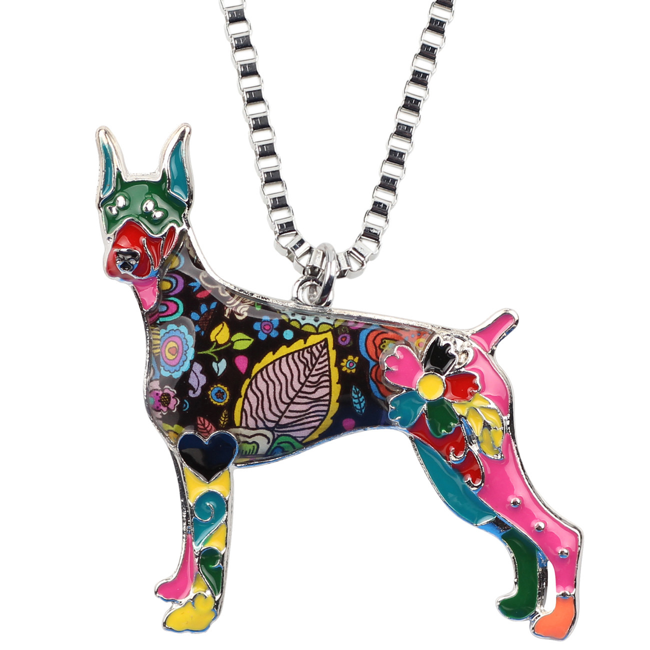 Enamel Alloy Doberman Dog Necklace Pendant Pets Jewelry Charms Gifts for Women