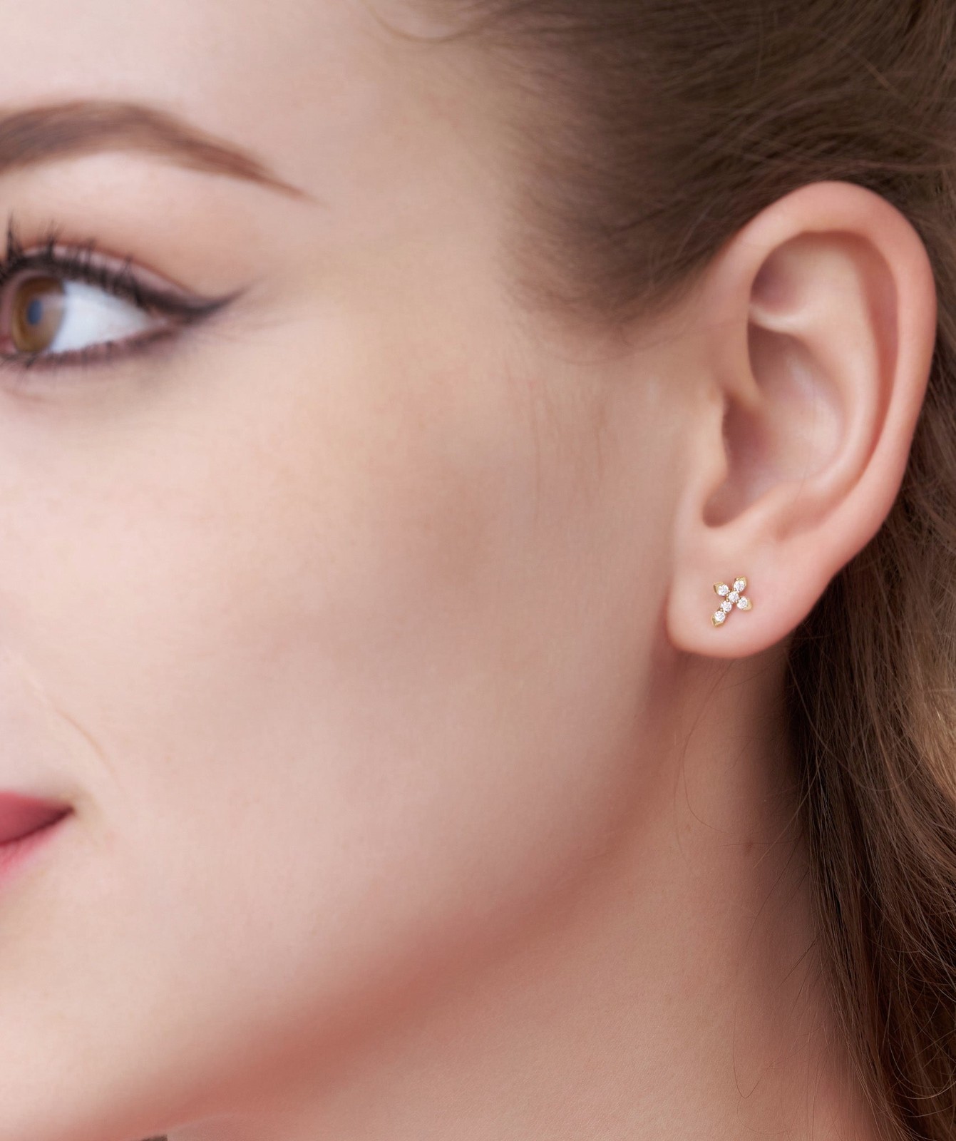 0.17 Ct Round Lab Grown Diamond 14K Gold Six Diamond Cross Stud Earrings For Her
