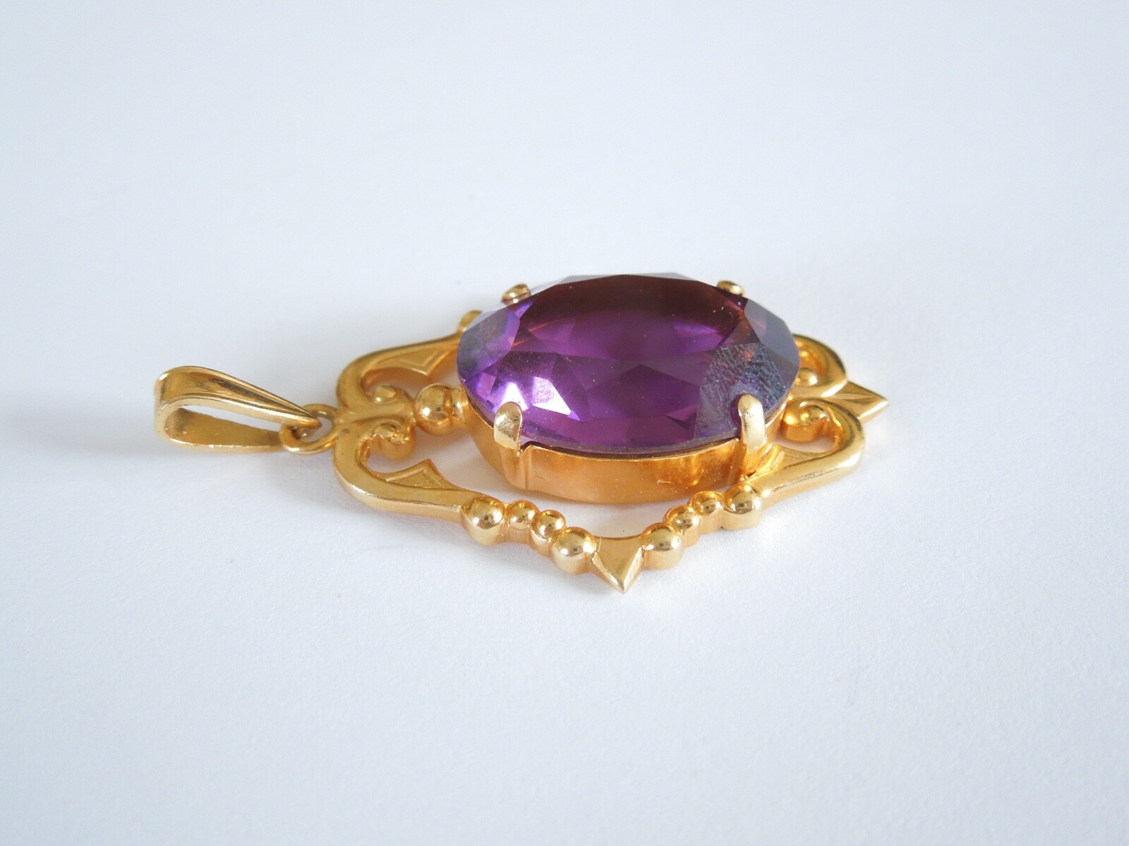 Pendant Stone Purple Color Gold Punze Vintage Fashion 0.3oz/1 13/16x1in