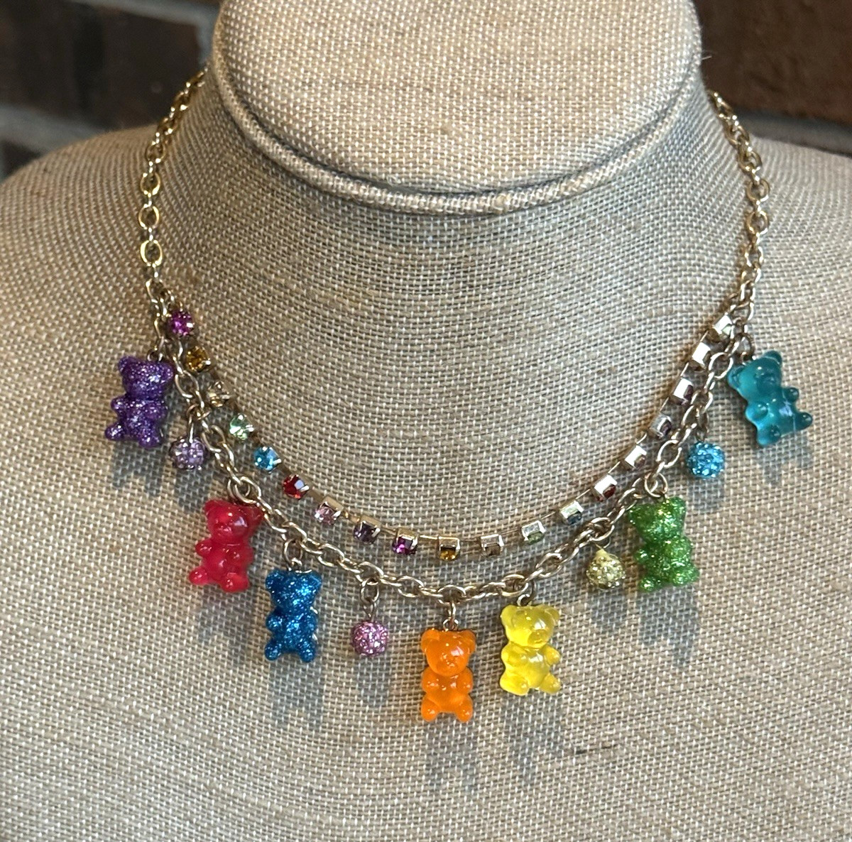 Betsey Johnson Gummy Bear Rainbow Rhinestone Necklace