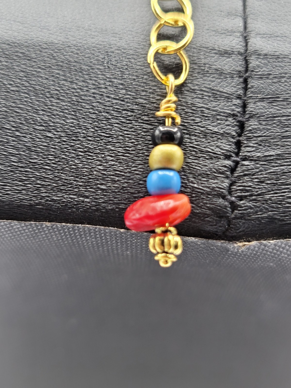 Red Turquoise Black Gold Beaded Necklace Fish Charm Pendant Lobster Clasp