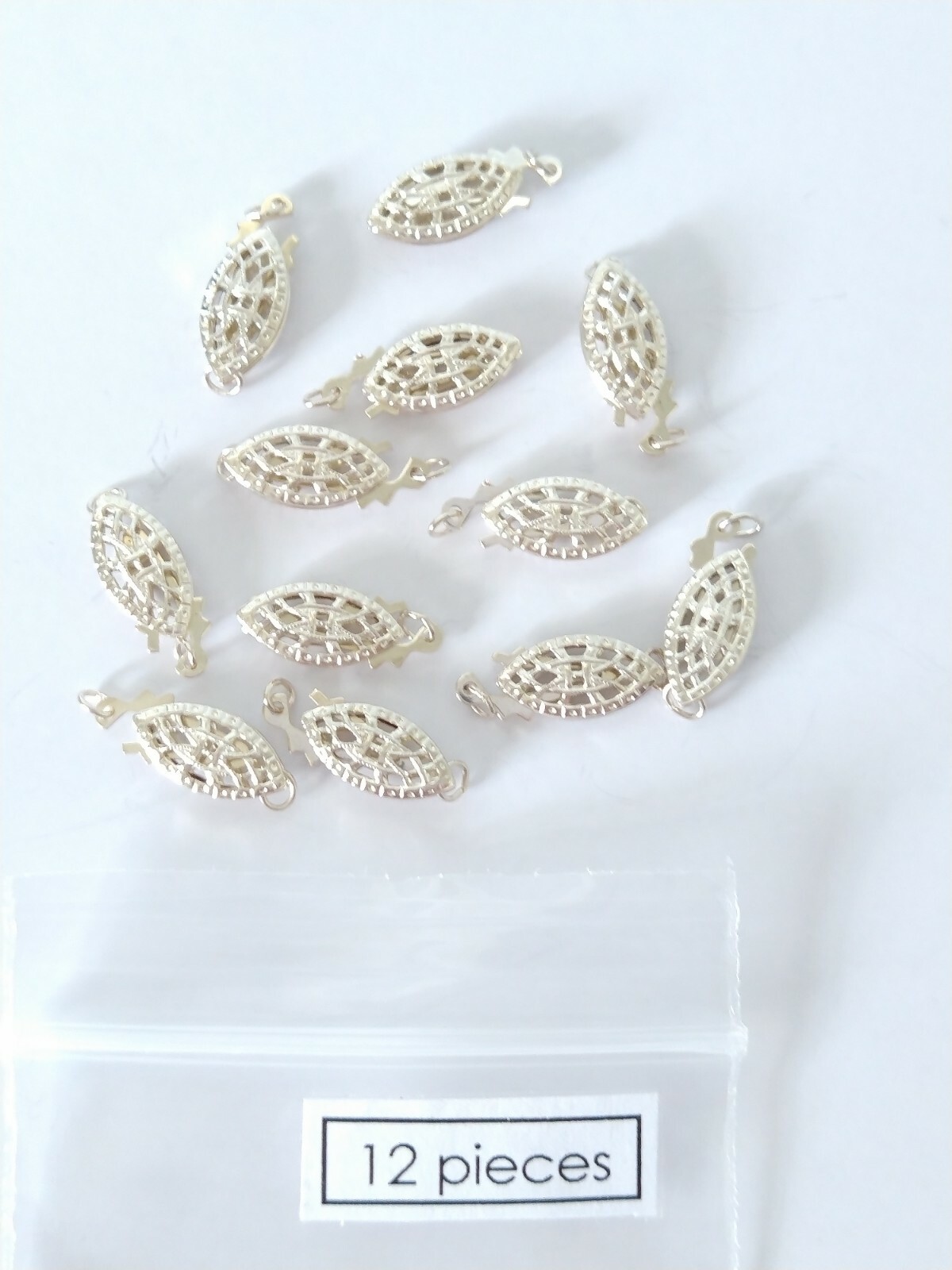 Pkg of 12 Pcs Sterling Silver (925) Oval Filigree Clasp Findings 6mm x 15mm