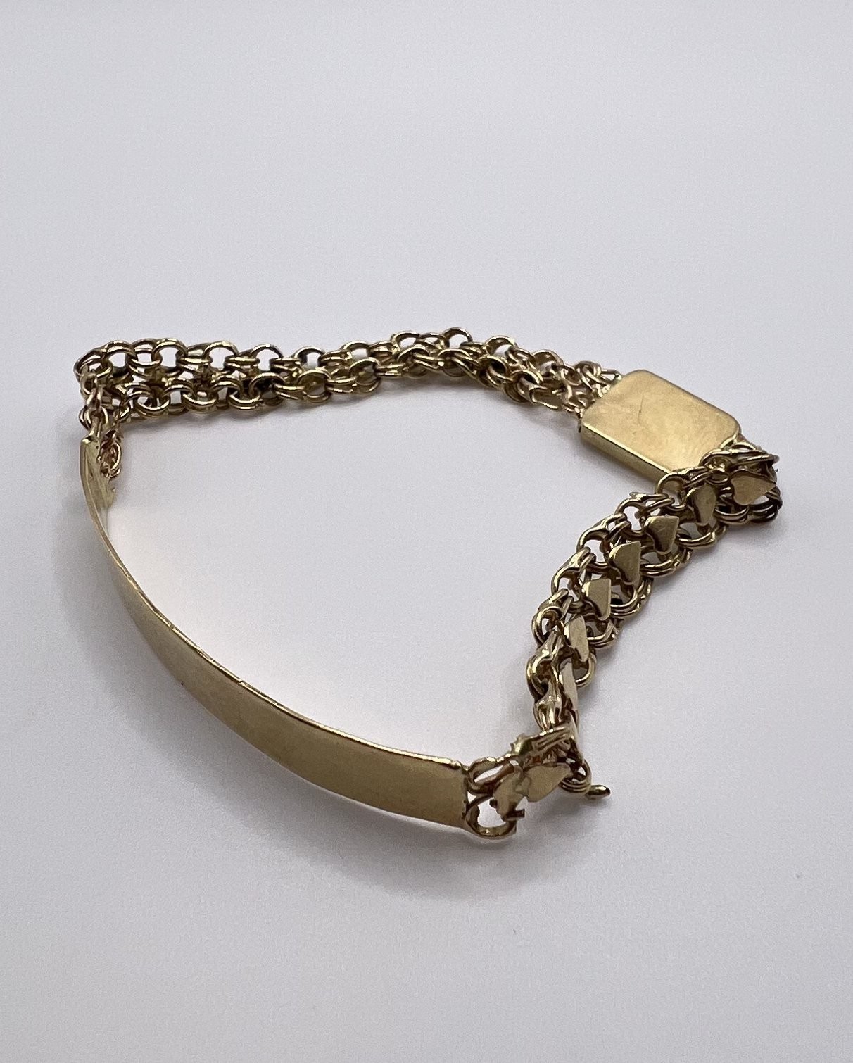 14k Solid Gold Heart Chain ID Bracelet 6in. 9.19g