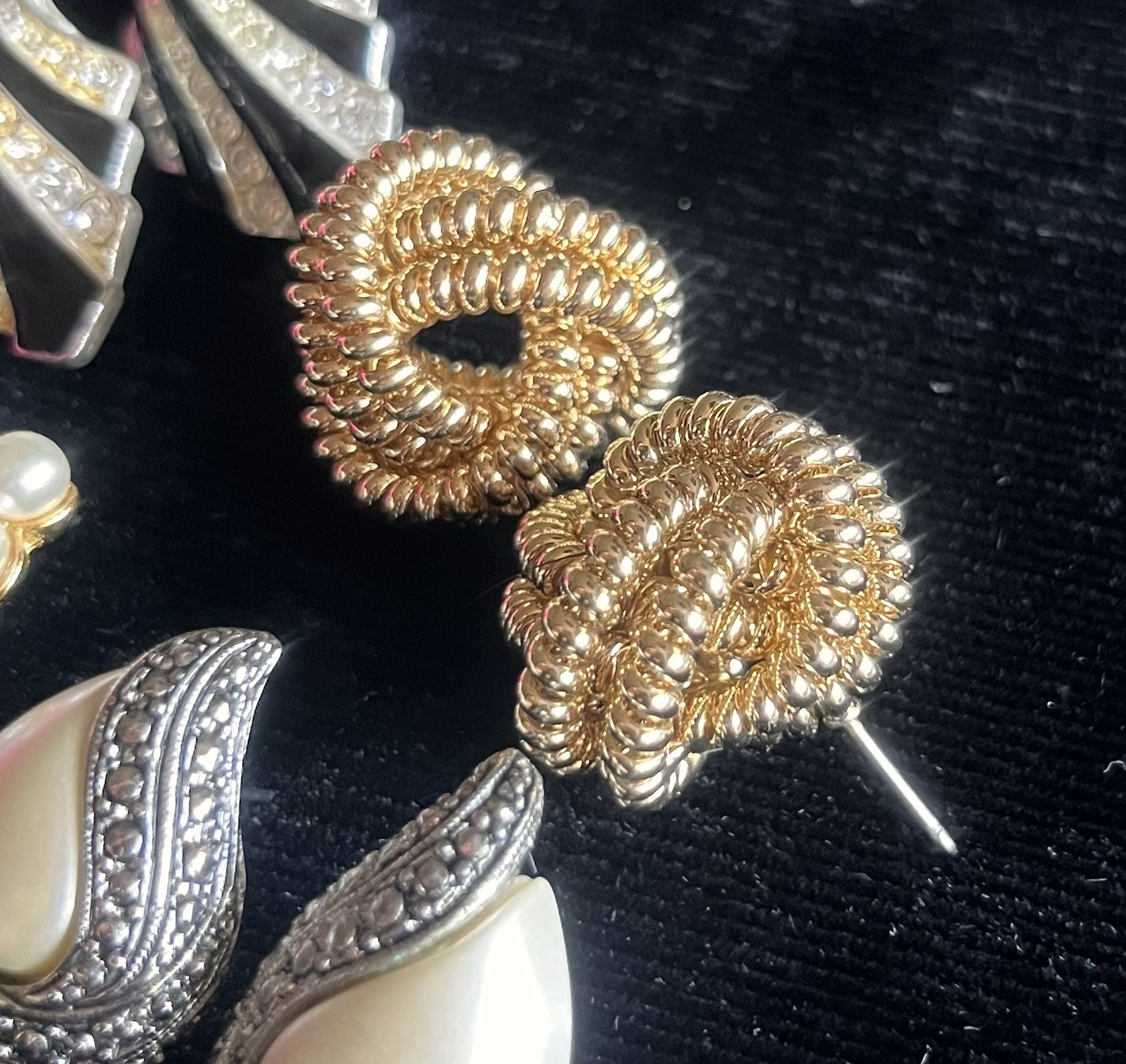 4 pair of vintage statement earring sets metal faux pearl rhinestones