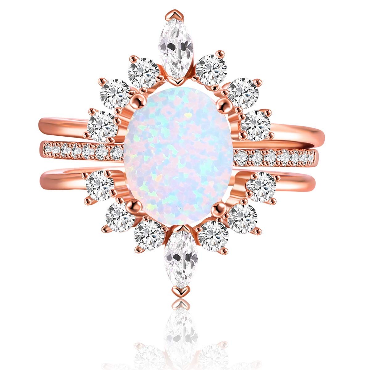 Fashion Stackable Rings Engagement Rings 3Pcs Opal Rings Set for Women Weddin…