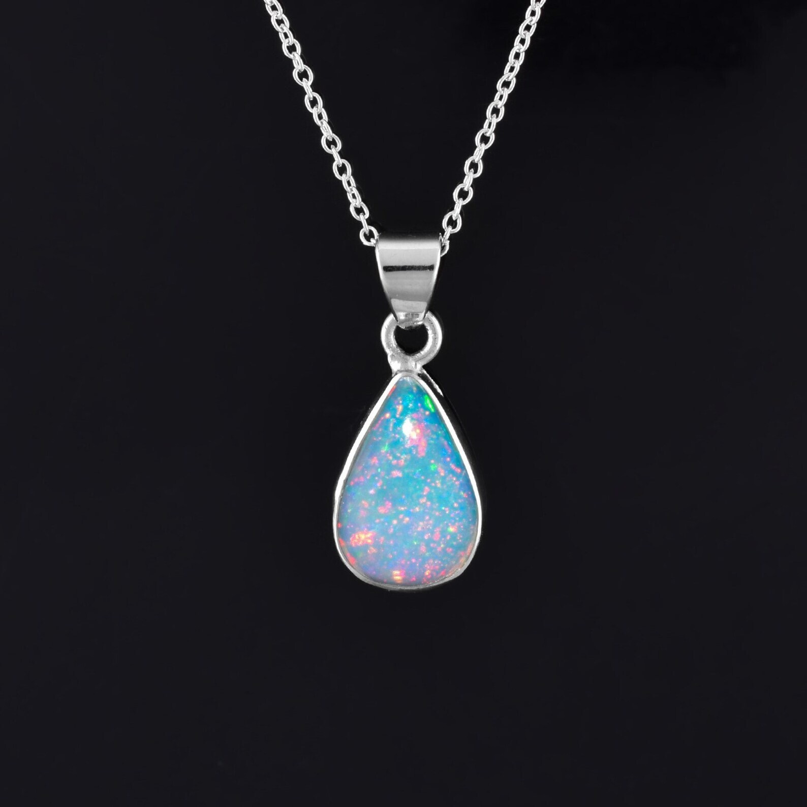 AA Ethiopian Fire Opal Crystal Dainty Bezel Pendant Necklace for Women Best Gift